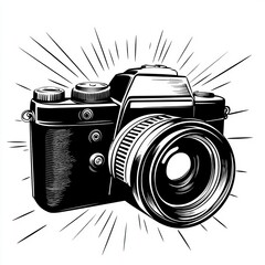 Vintage camera illustration with radiating light