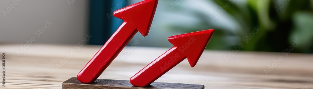 Poster a histogram with a red arrow going up symbolizing business growth