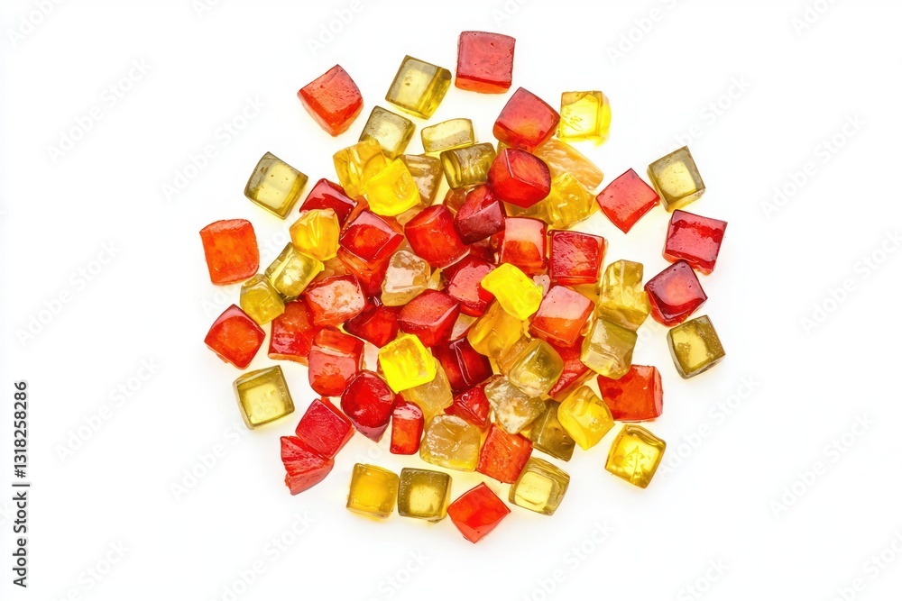 Poster colorful transparent mosaic tiles creating a vibrant and playful design against a bright background.