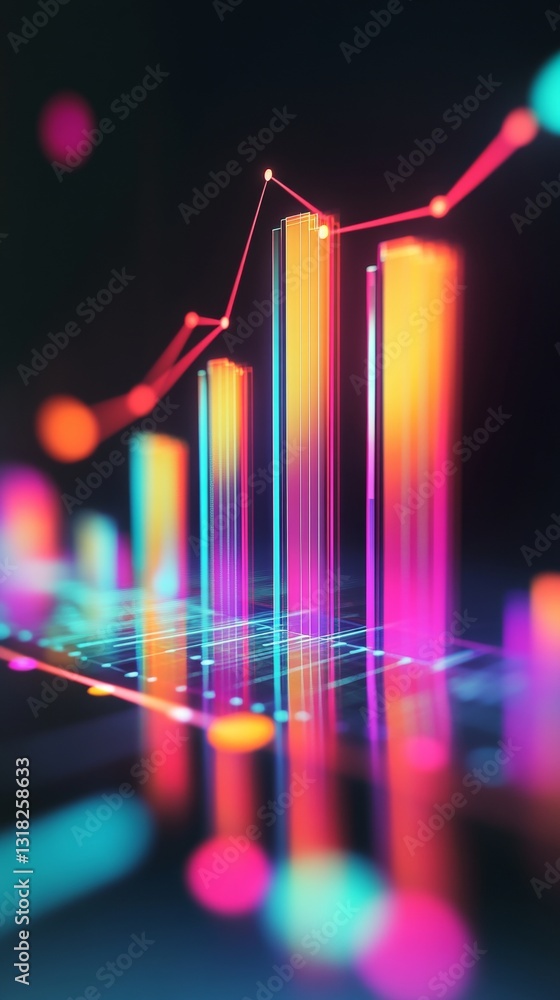  dynamic colorful data visualization with abstract graphs and charts representing growth and analytic
