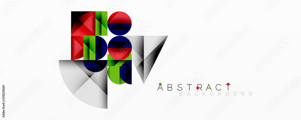 Poster Modern abstract composition with layered circles and angular segments featuring gradients, transparency effects, and a structured geometric layout