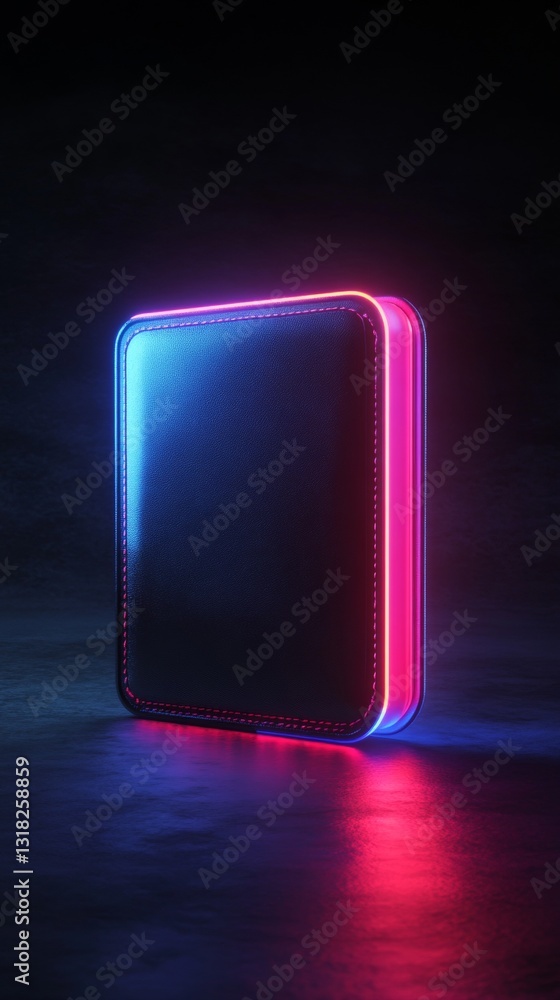 Poster neon glowing abstract cube on a dark background with vibrant color play and reflection