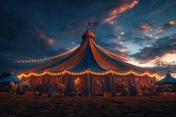 a Whimsical Circus Tent Filled with Acrobatic Animals