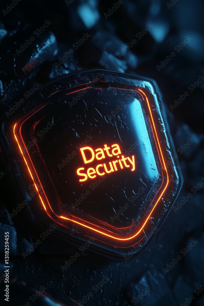 Poster a visually striking representation of data security featuring a glowing text on a textured backgroun