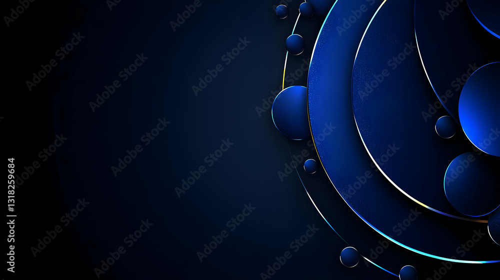 Poster abstract blue circular gradient design elements with light effects on dark background