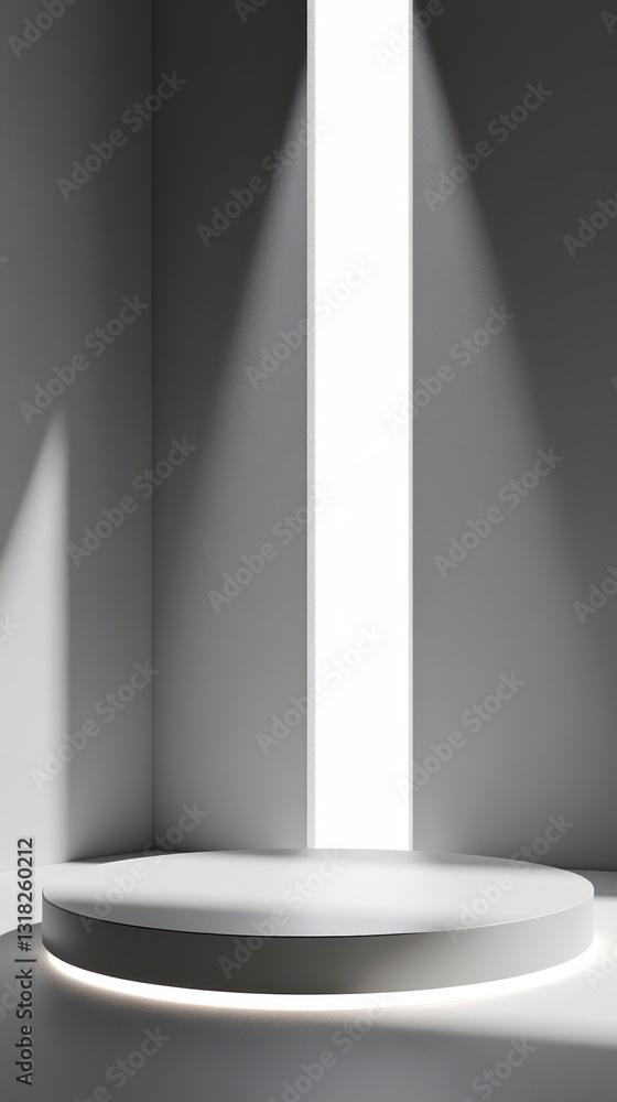 Poster modern minimalist product display platform illuminated by radiant light abstract presentation concep