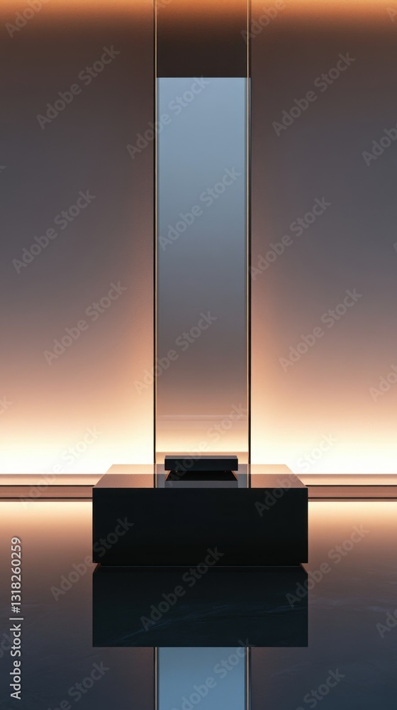 Poster minimalist glass pedestal with reflection on shiny surface elegant architectural display abstract