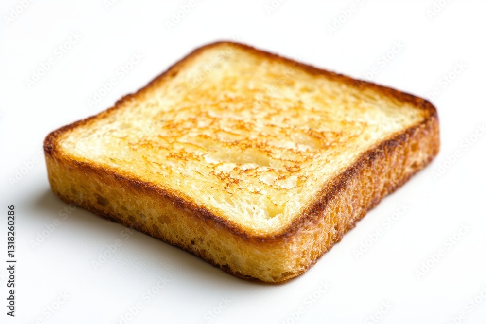 Poster golden toast slice in square shape against plain white backdrop for stock photo template