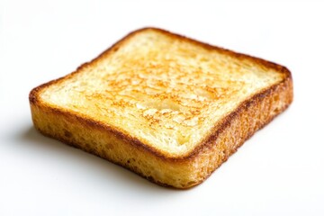 Golden toast slice in square shape against plain white backdrop for stock photo template