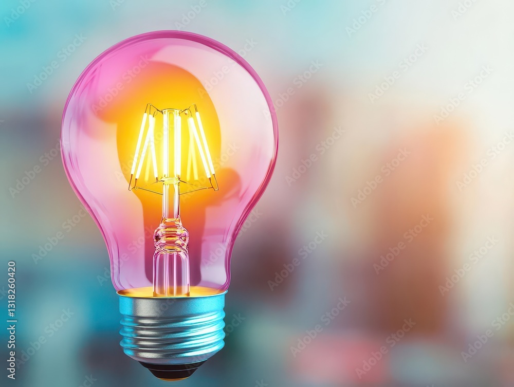 Poster a light bulb is lit up in a cityscape the light bulb is surrounded by a glowing