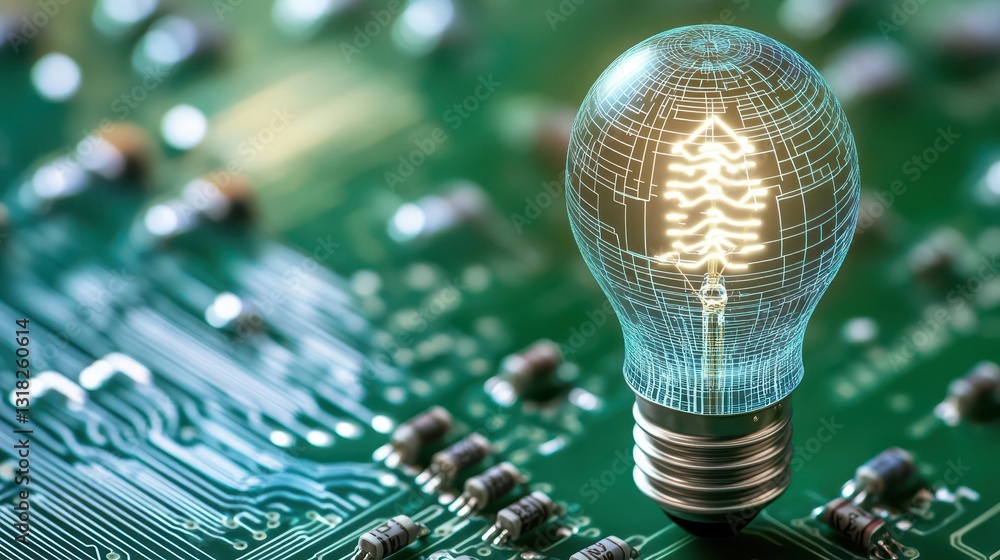 Poster a lightbulb connected to circuits symbolizing ai powered innovation and creativity