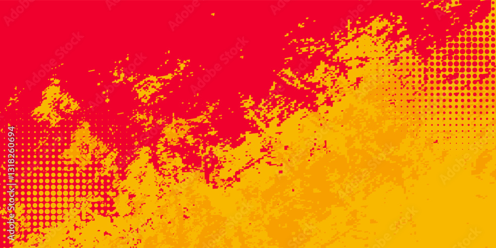 Poster yellow and red abstract grunge background with halftone style.