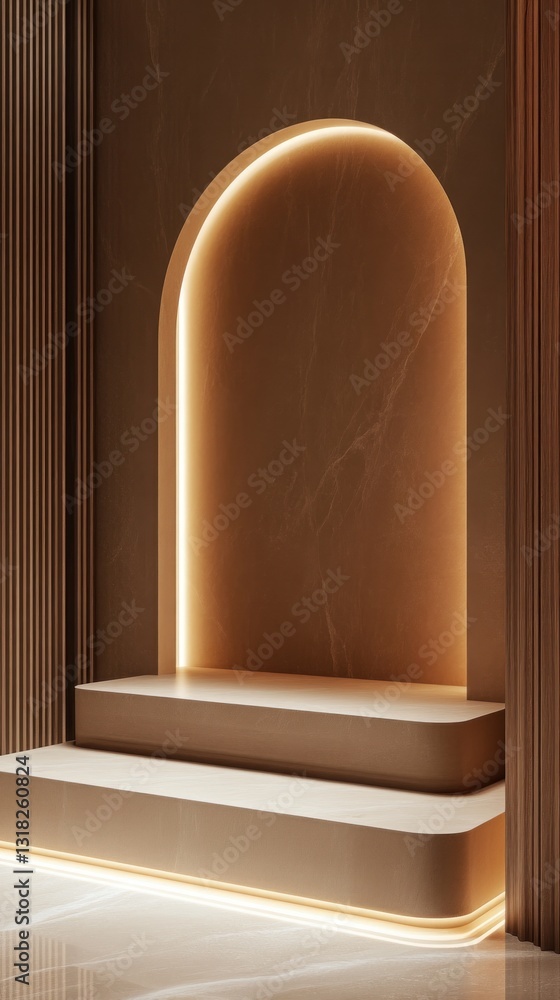 Poster elegant studio backdrop showcasing archway design with soft lighting and inviting warm ambiance for 
