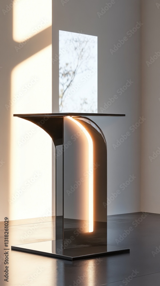 Poster modern accent table with integrated lighting creates an inviting atmosphere in minimalist setting