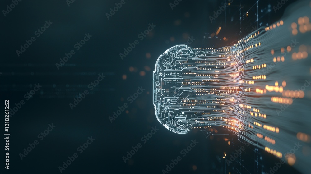 Poster ai technology futuristic circuit board digital brain neural network data stream high