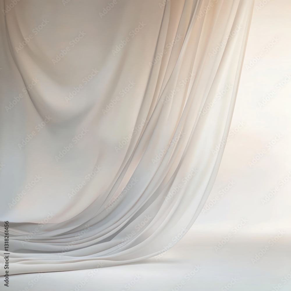 Poster ethereal elegance soft white fabric drapery flowing in gentle curves creates a serene and minimalist