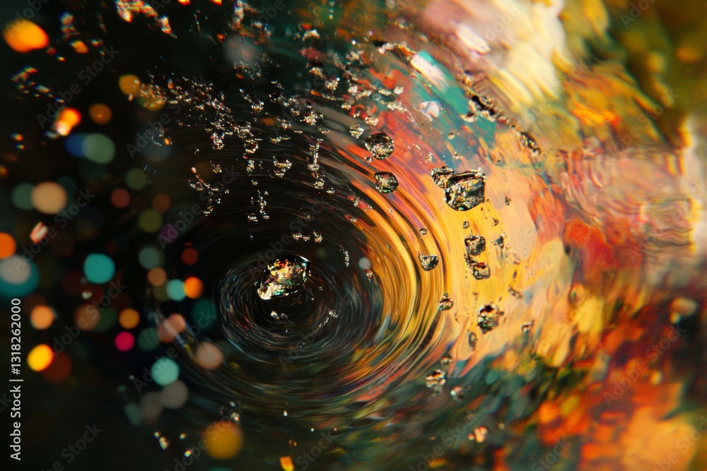 Poster captivating swirl of water showcasing vibrant colors and bubbles, creating an enchanting abstract sc