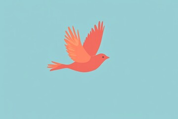 Obraz premium This vibrant illustration showcases a flying bird in bright orange against a soft blue background, symbolizing freedom and joy in a minimalist design.