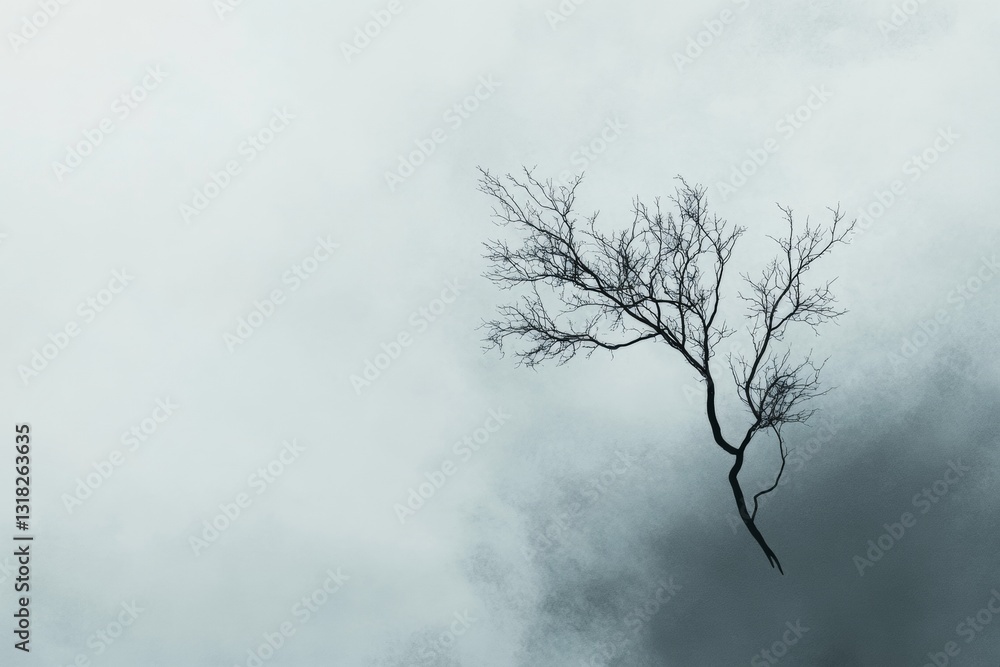 Aufkleber a striking minimalistic image of a lone tree silhouette set against a soft gray background, evoking 