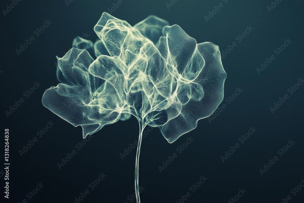 Poster captivating abstract digital art featuring a serene tree form created from fluid lines, exuding tran