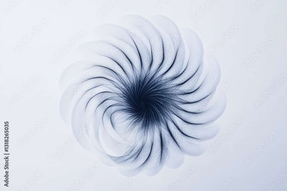 Poster this image features an elegant abstract design of spiraling shapes in soft blue tones, creating a se