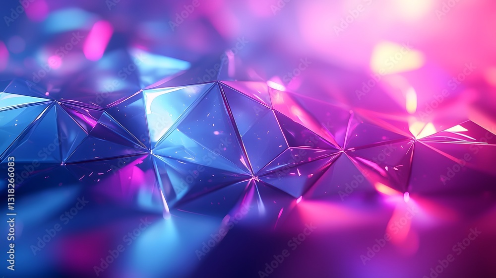 Aufkleber abstract polygon structure illuminated with pink and blue gradient colors