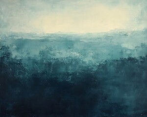 Serene abstract landscape with soft blue tones blending into a light horizon, evoking calmness