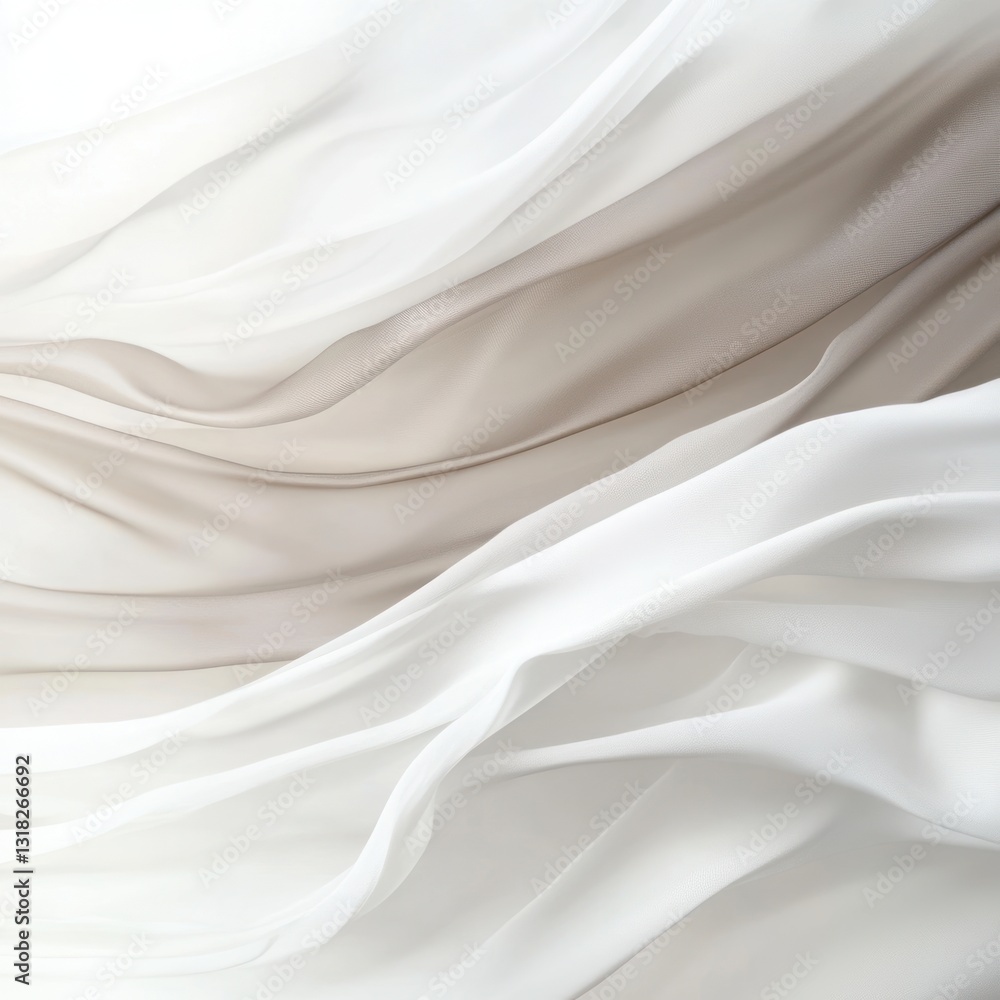 Poster flowing white and beige fabric elegantly draping creating a soft and ethereal dreamy abstract textil