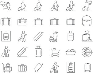 Obraz premium Set of 30 outline icons related to luggage. Linear icon collection. Vector illustration