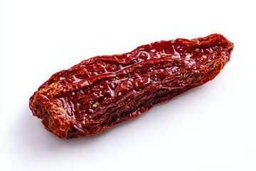 Fototapeta premium Sun Dried Tomato Culinary Delight Displaying Intense Red Color and Wrinkled Texture on Clear Background