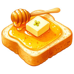 Bakery concept. A slice of toast topped with butter and honey, creating a delicious, sweet breakfast treat.