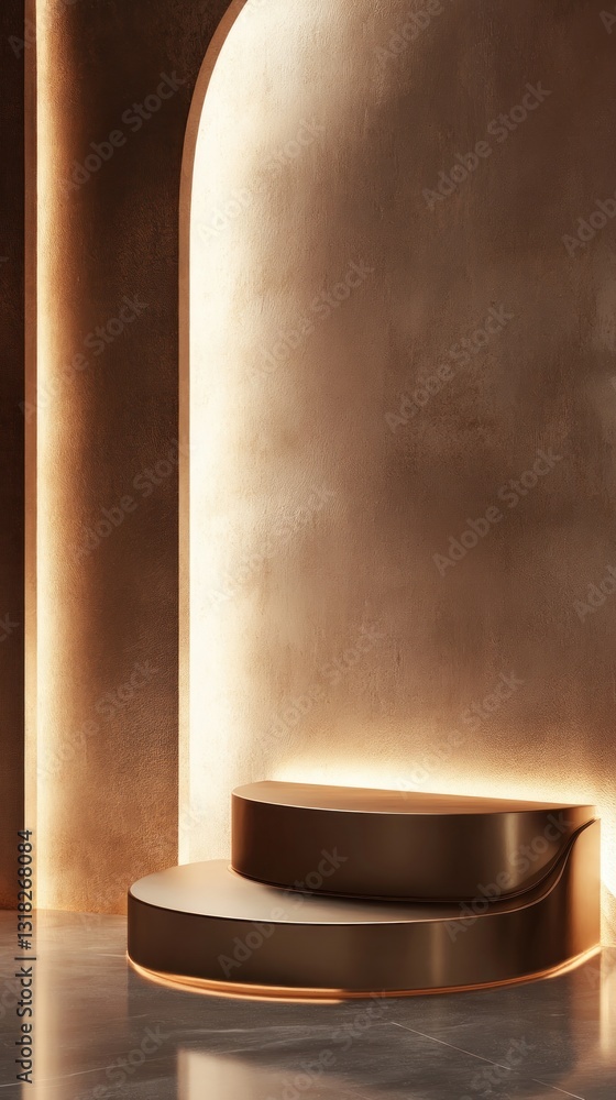 Aufkleber elegant bronze stage display with soft illumination and modern aesthetic for product showcase render