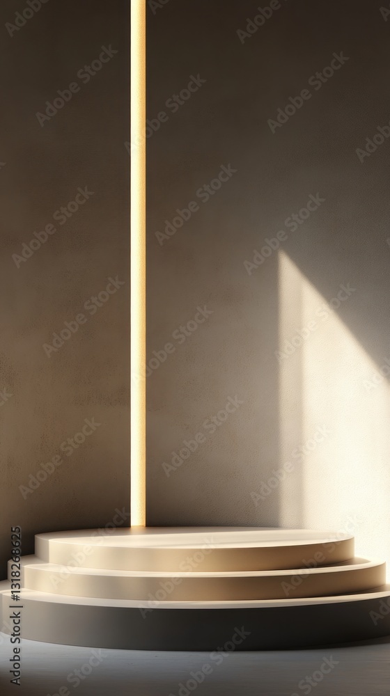 Aufkleber simple presentation podium with golden stripe for product display in minimalistic beige setting