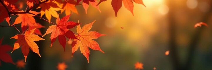 Fototapeta premium Delicate maple leaves fall from tree branches, leaves, fall
