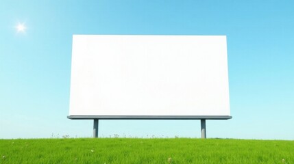 Obraz premium Blank Billboard in a Verdant Meadow Under a Clear Sky, Ideal for Advertisement Placement