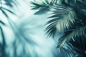 Green palm tree leaves in the fog.