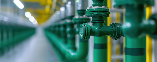 Green pipes in data center symbolize sustainability and efficiency