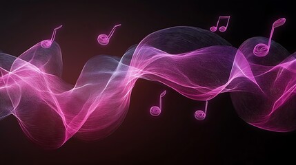 Abstract pink wave with musical notes.