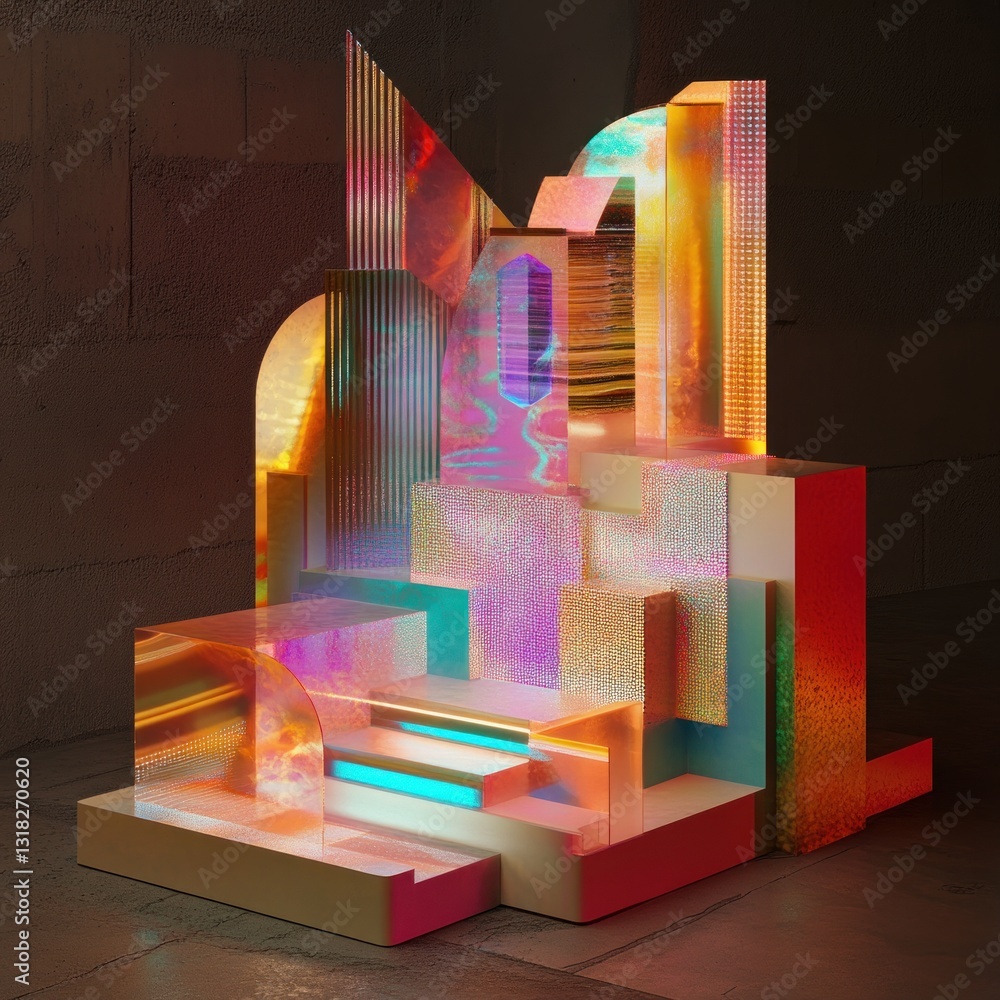 Poster abstract geometric architecture with vivid iridescence and soft lighting modern design for digital b