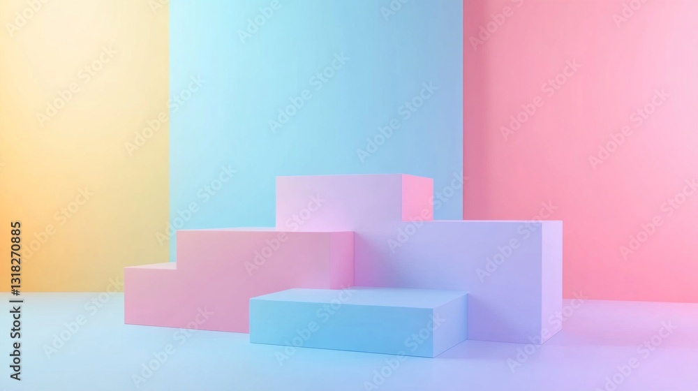 Poster soft pastel blocks in various sizes and heights create an artistic arrangement against dreamy colore