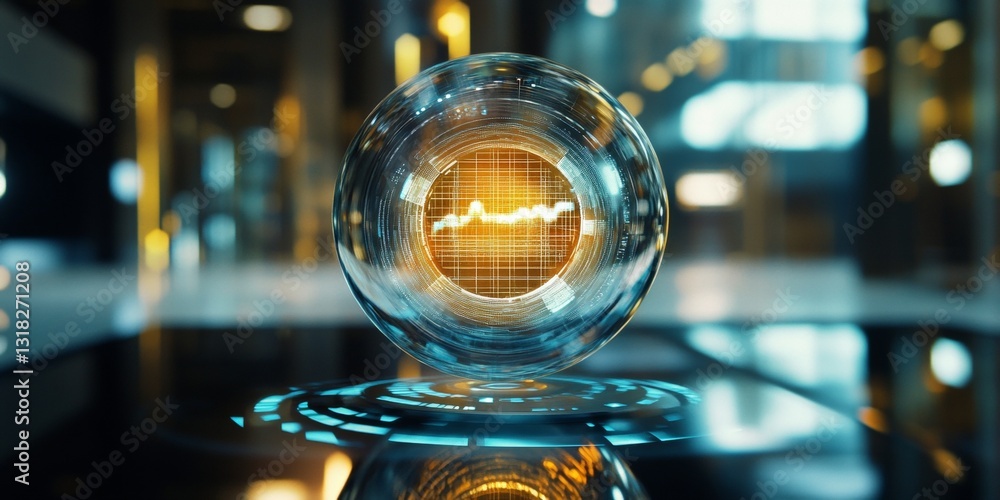 Poster futuristic glowing sphere representing abstract technology and data in modern digital environment