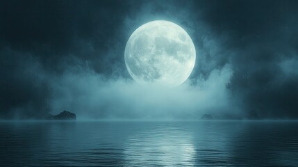 Fototapeta premium Moon rising through fog bank, creating mysterious atmospheric scene