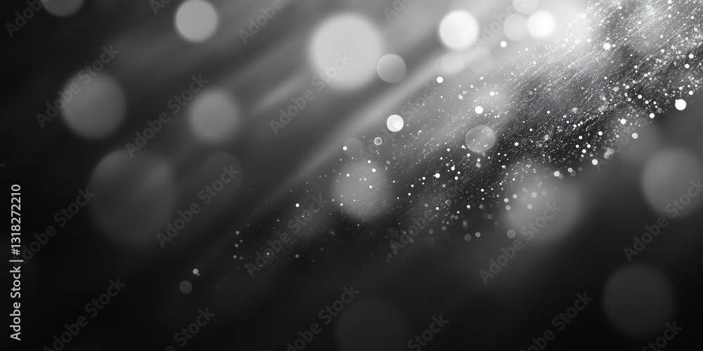 Poster abstract dreamscape: a mesmerizing monochrome image with soft bokeh lights and radiant beams creatin