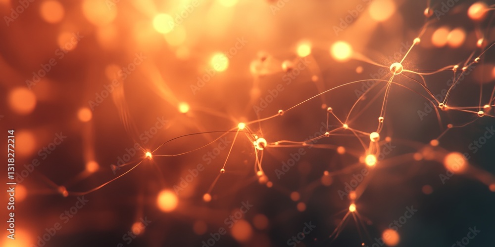 Poster abstract digital network visualization with glowing connections and dynamic patterns