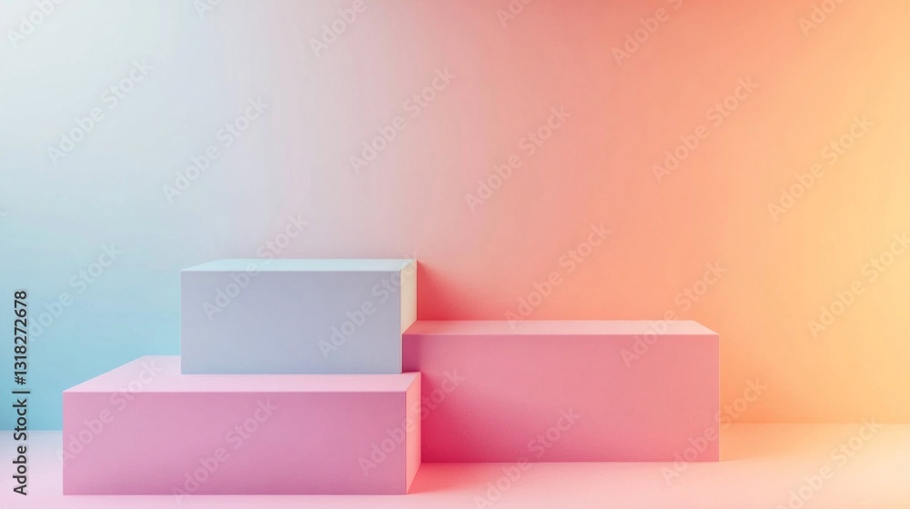 Aufkleber soft pastel blocks in shades of blue and pink are positioned in a stylish arrangement against a smoo