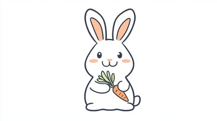 This adorable cartoon rabbit holds a carrot, embodying playfulness and charm. Perfect for children's themes, gardening inspiration, or animal love.