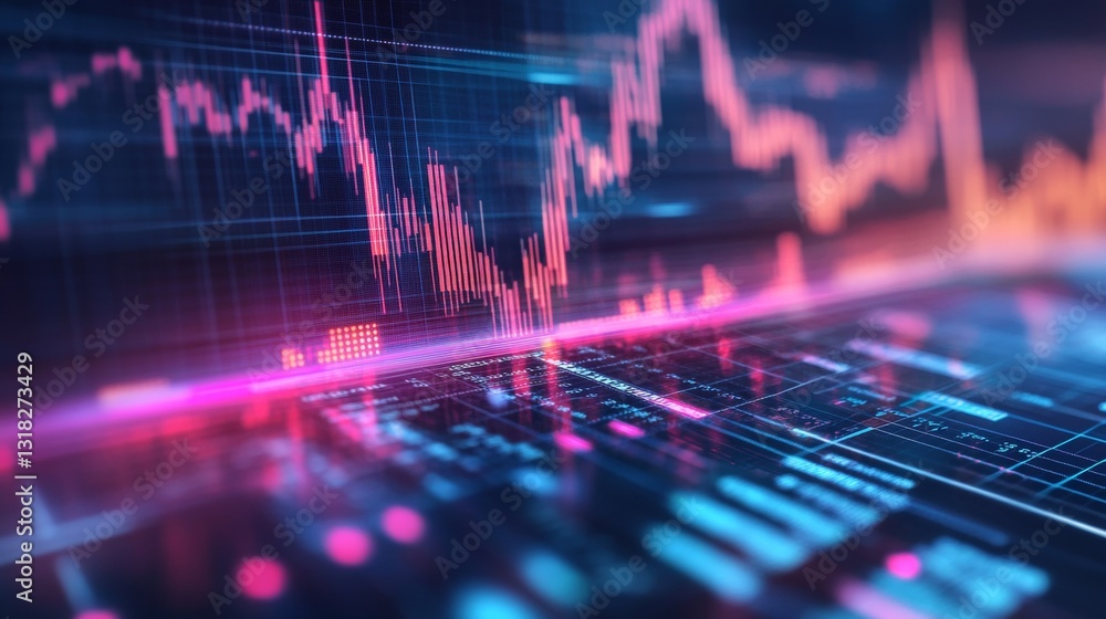 Poster dynamic financial data visualization with colorful graphs and trend lines in a digital interface