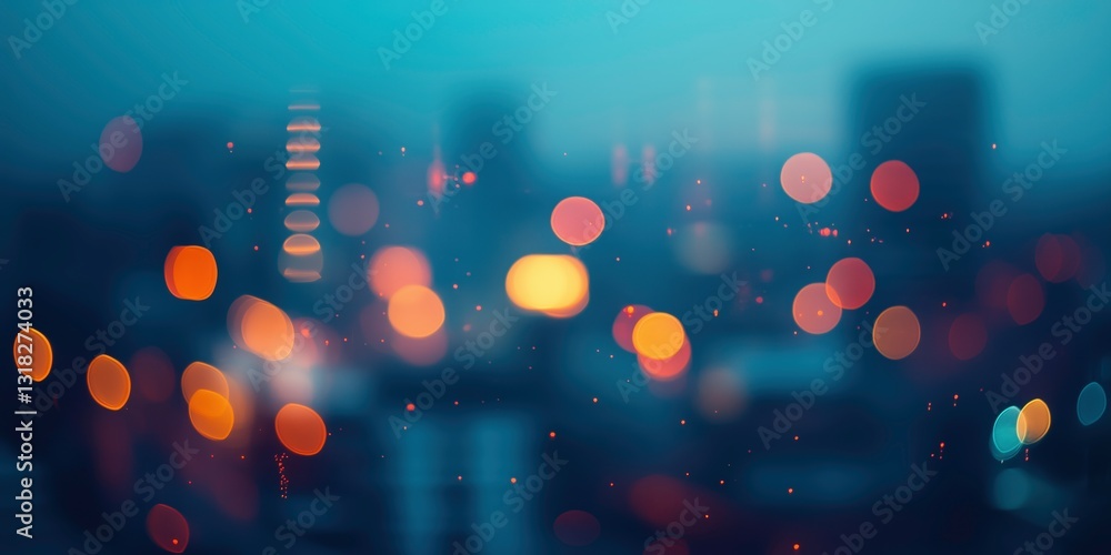 Poster city lights: the mesmerizing urban cityscape is veiled in a serene mist, punctuated by an array of b