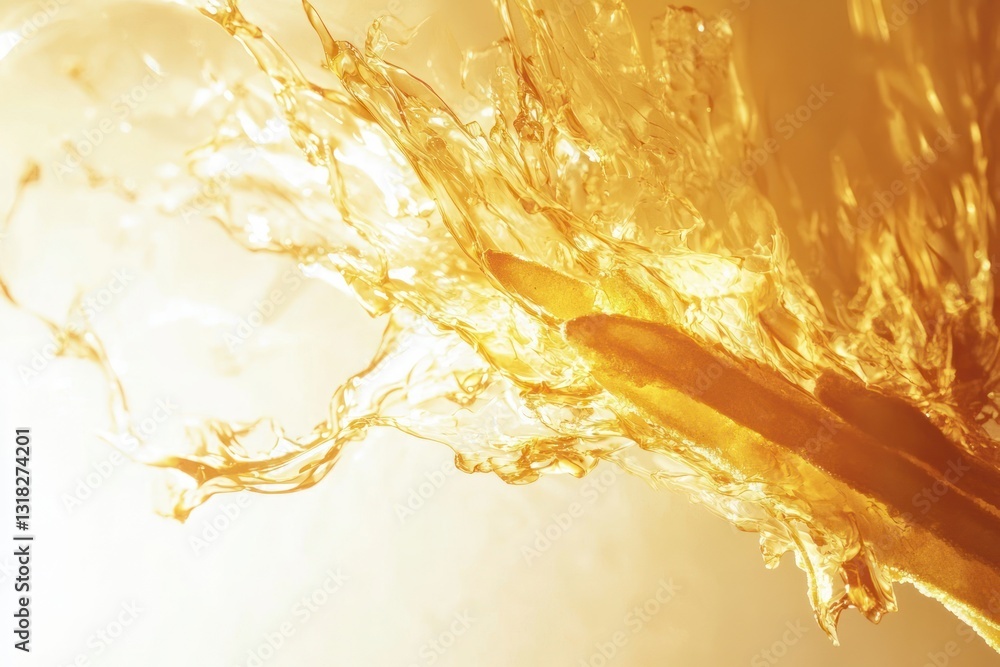 Poster golden viscous liquid cascade on textured material creates abstract fluid art background concept