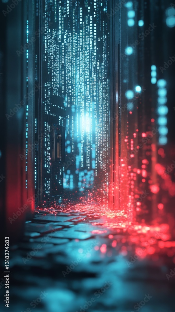 Poster explore a captivating futuristic corridor illuminated by vibrant glowing patterns. the environment f